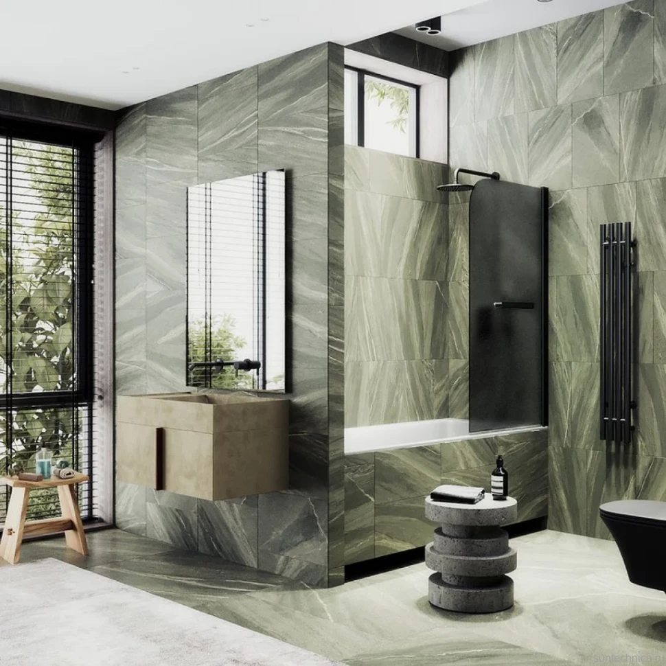 Шторка на ванну Maybahglass MGV-786-6 70x140, профиль черный, стекло матовый графит