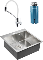 Комплект Мойка Paulmark Kroner PM215151-BS брашированная нержавеющая сталь + Смеситель Siegen Si213111-CRw хром, с гибким изливом + Измельчитель Intenso