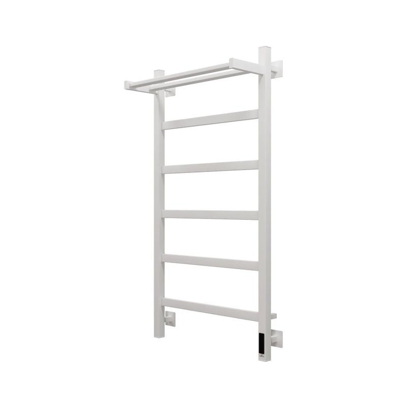 Полотенцесушитель электрический Grota Lore 530х1000 RAL9016 EL 100x55 см, подключение справа, слева, скрытое подключение справа, матовый белый, лесенка, из стали, с полкой