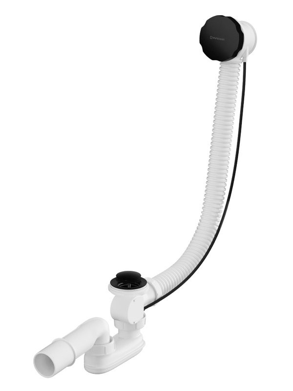 Слив-перелив для ванны WHITECROSS SPWC60 SPWC60BL 50 мм, полуавтомат, матовый черный, с сифоном