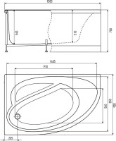 Акриловая ванна Timo Iva 1595 L 150x95 см, угловая, левая, пристенная, белая, асимметричная, с каркасом, с сиденьем
