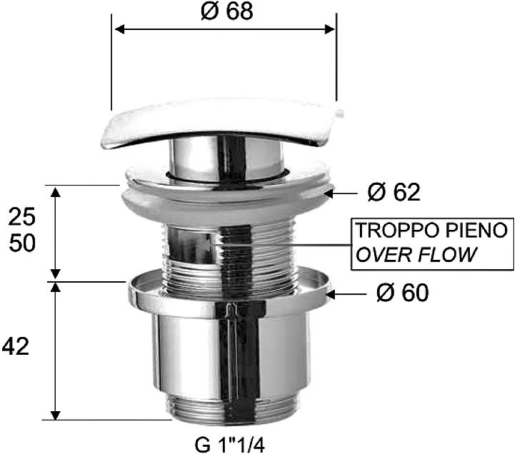 Донный клапан для раковины Remer 905SCC2114 с переливом, хром