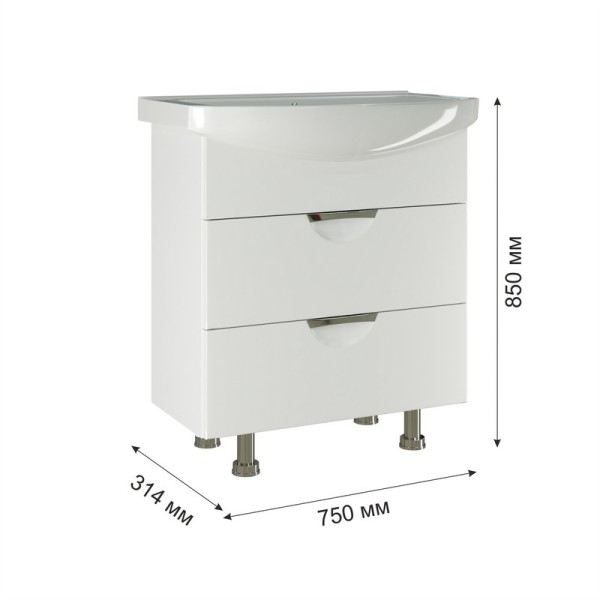 Тумба под раковину Элеганс-75 I тумба для ванной Mixline 85х31,4х75 Белый ПВХ