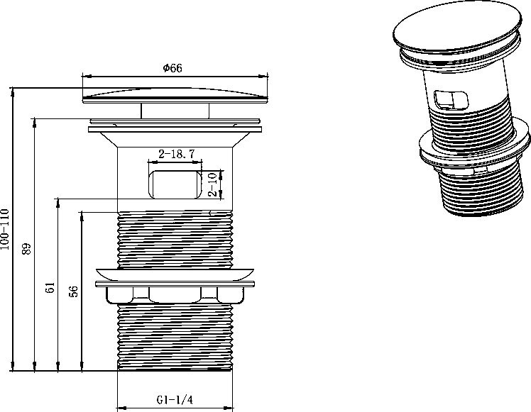 Донный клапан для раковины AQUATEK AQ6001CR с переливом, хром