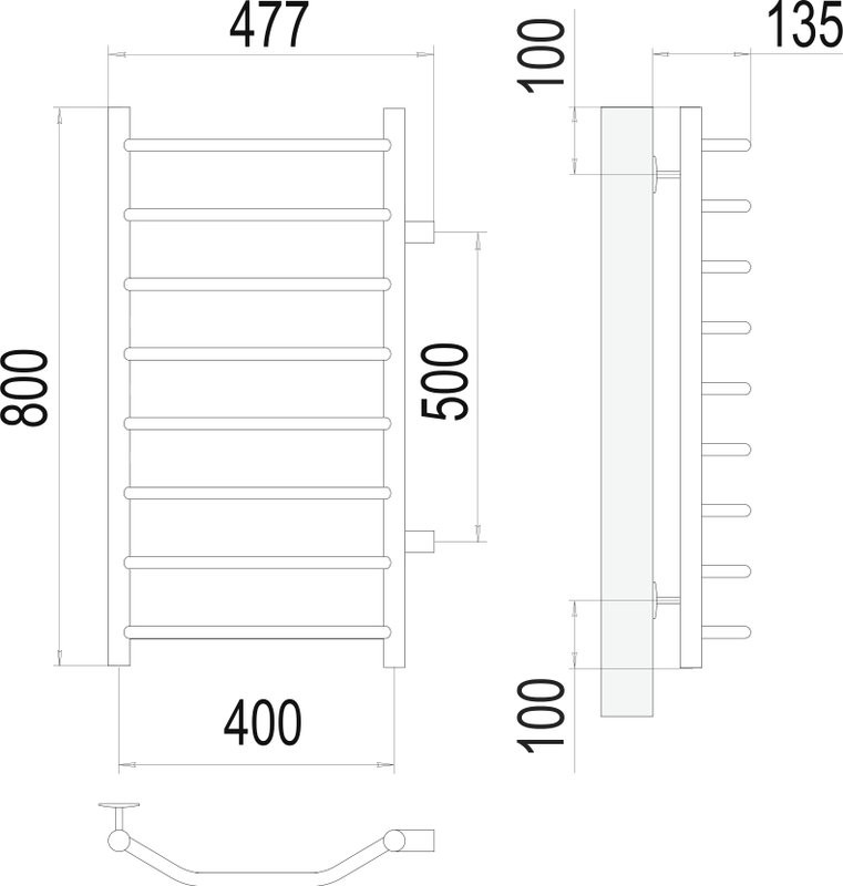 Полотенцесушитель водяной Terminus Виктория П8 400x800 с боковым подключением 500