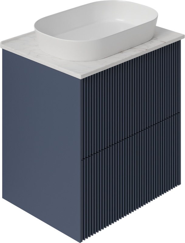 Тумба с раковиной La Fenice Terra Twin 60 подвесная, blu grigio, столешница белый мрамор, раковина белая матовая