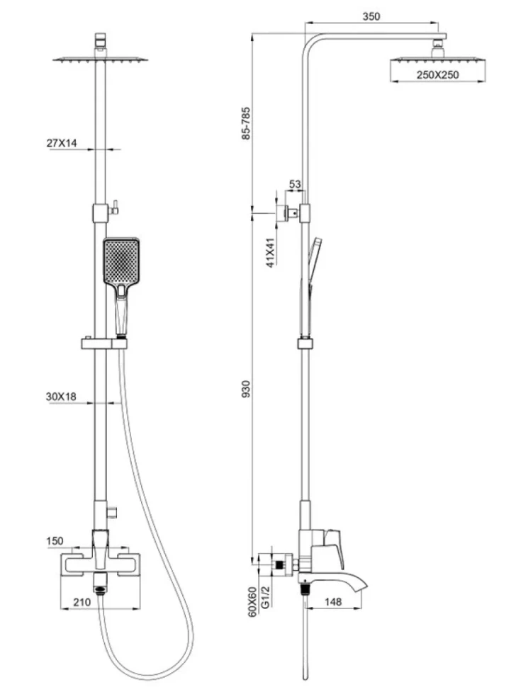 Душевая стойка Wonzon & Woghand Flex WW-88047072-BN брашированный никель