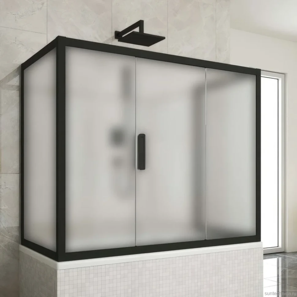 Шторка на ванну Kubele DE019 P3U-MAT-BLMT, 170х75 см, профиль матовый черный
