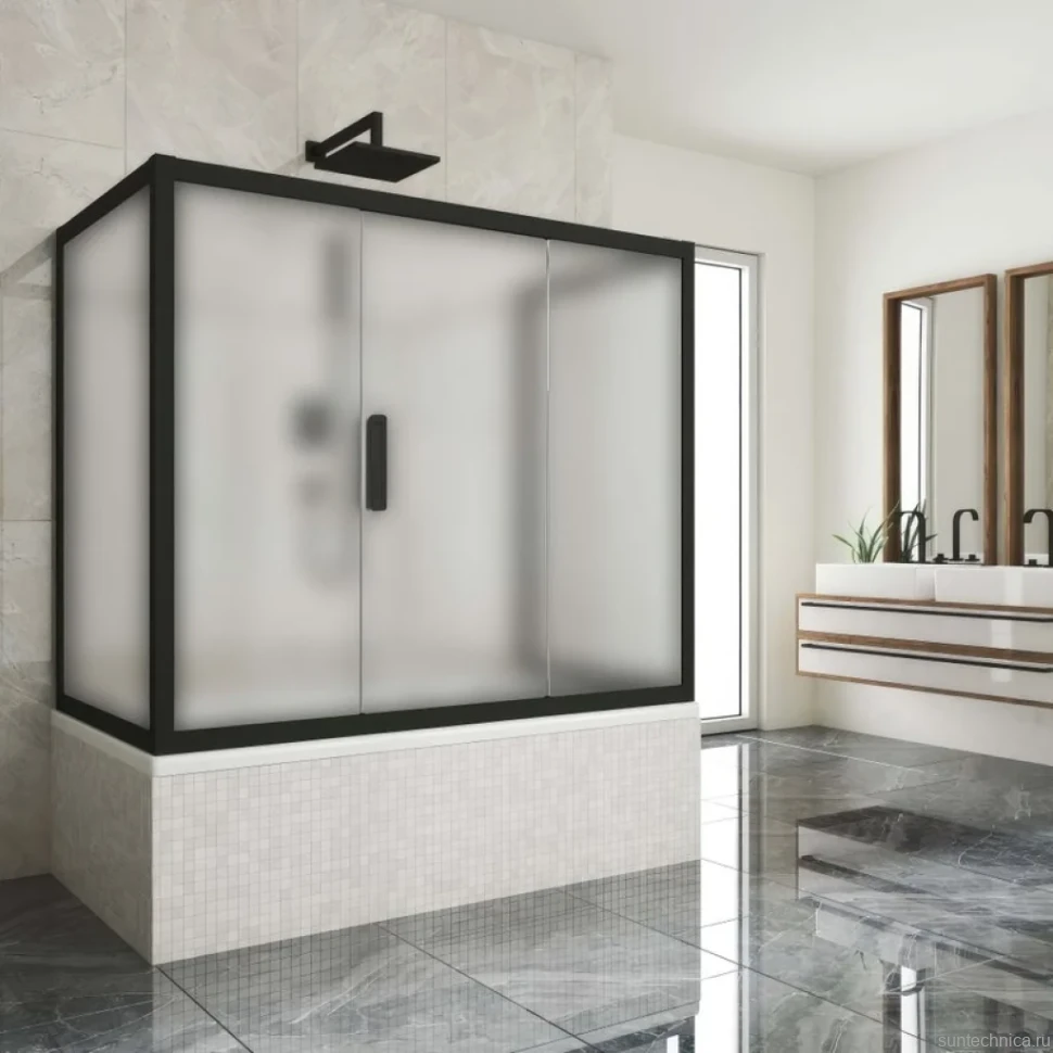 Шторка на ванну Kubele DE019 P3U-MAT-BLMT, 170х75 см, профиль матовый черный