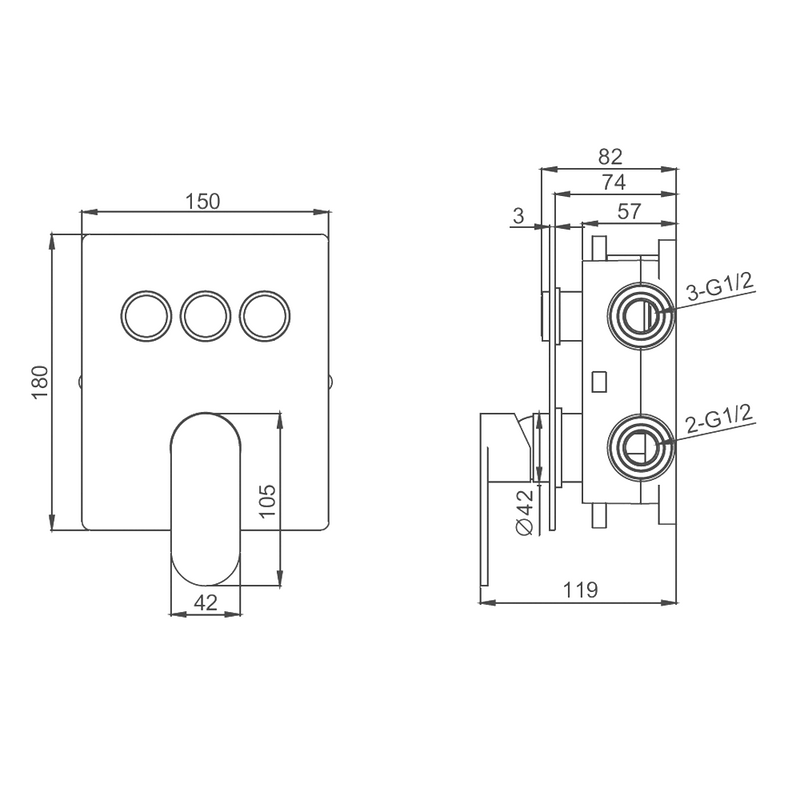 Встраиваемый смеситель для душа и ванны Raglo R50.273.09 С ВНУТРЕННЕЙ ЧАСТЬЮ, графит