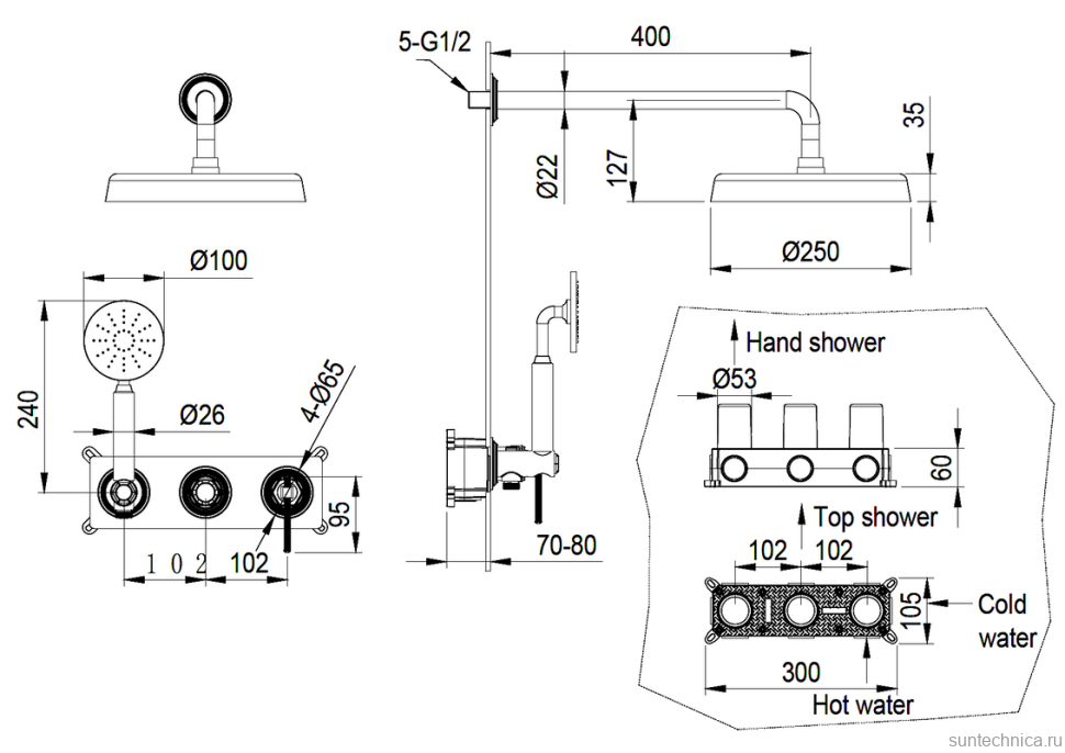 Душевой комплект Boheme Eterna 174-MG С ВНУТРЕННЕЙ ЧАСТЬЮ, matt gold