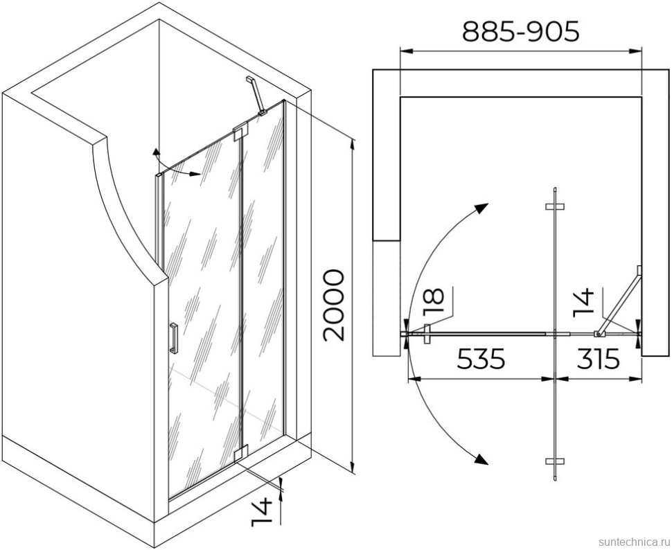Душевая дверь в нишу RGW Hotel HO-014-Gg 900х2000 профиль серый, стекло матовое