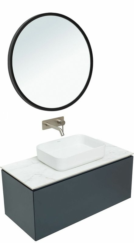 Мебель для ванной комнаты Allen Brau Infinity 100 1+1, подвесная, антрацит матовый, столешница мрамор