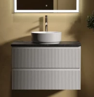 Тумба с раковиной Sancos Snob R 80 см, bianco, столешница черный мрамор, раковина CN5001