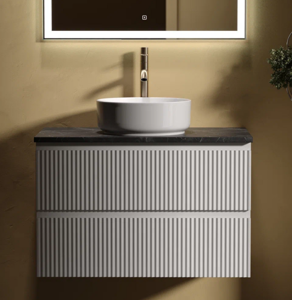 Тумба с раковиной Sancos Snob R 80 см, bianco, столешница черный мрамор, раковина CN5001