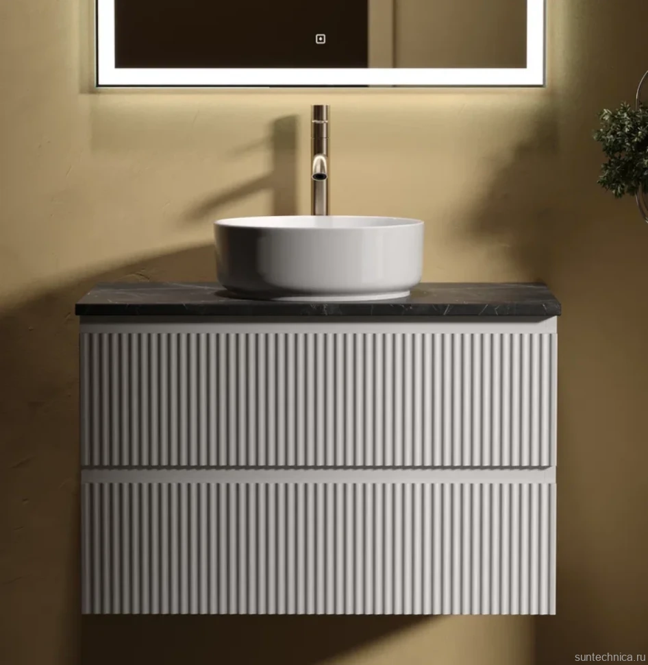 Тумба с раковиной Sancos Snob R 80 см, bianco, столешница черный мрамор, раковина CN5001