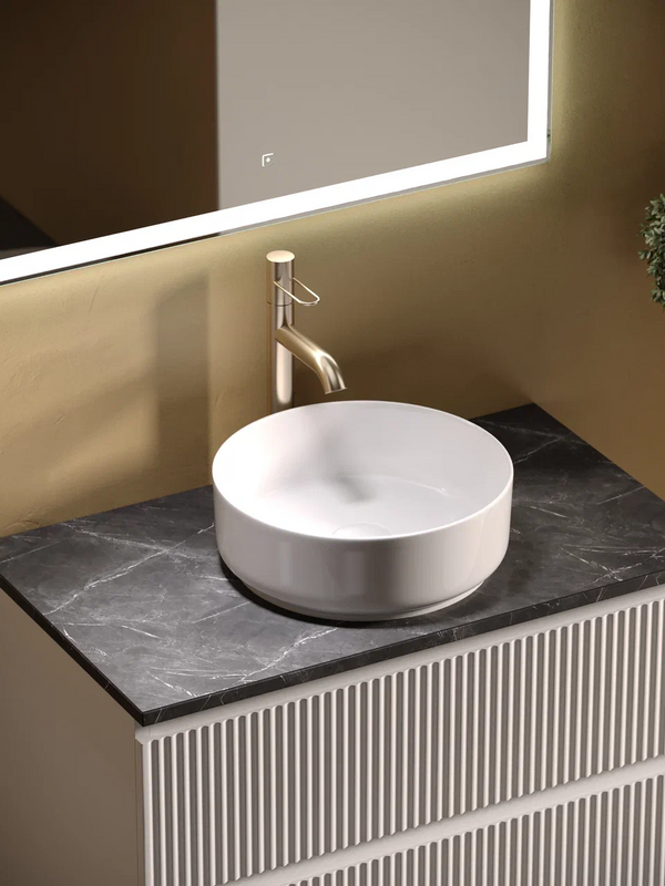 Тумба с раковиной Sancos Snob R 80 см, bianco, столешница черный мрамор, раковина CN5001