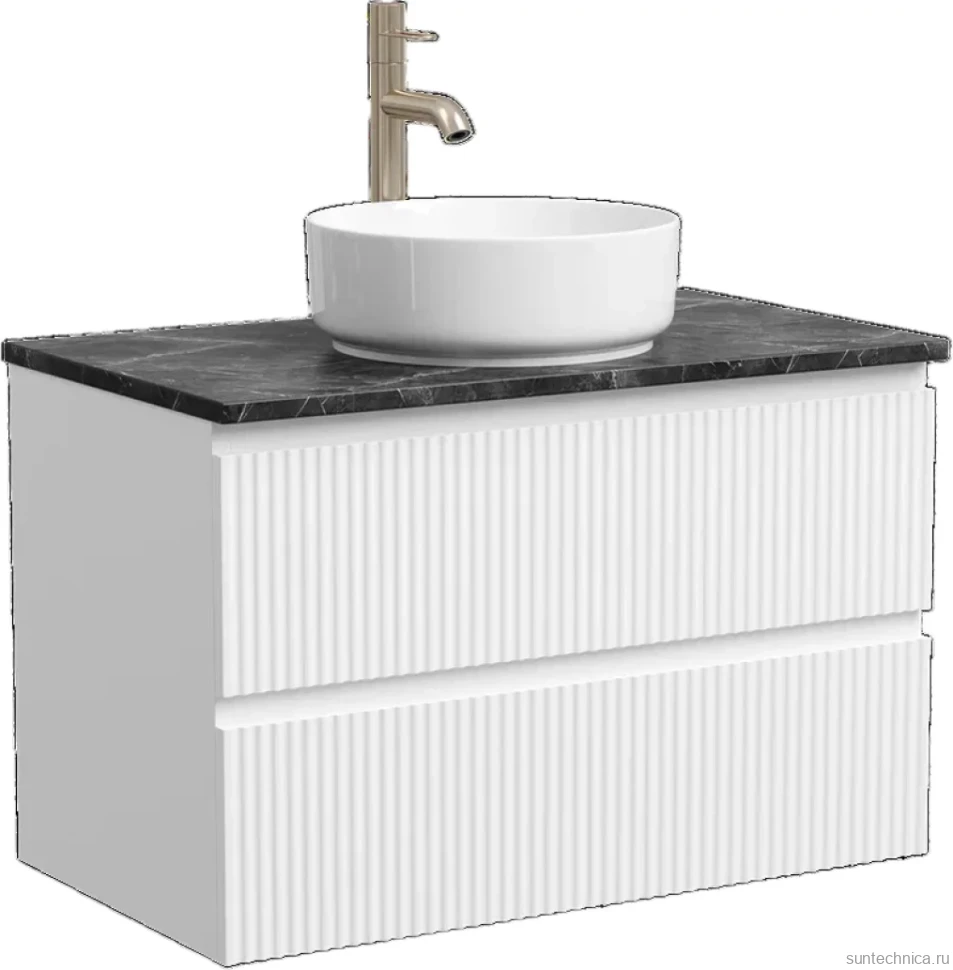 Тумба с раковиной Sancos Snob R 80 см, bianco, столешница черный мрамор, раковина CN5001
