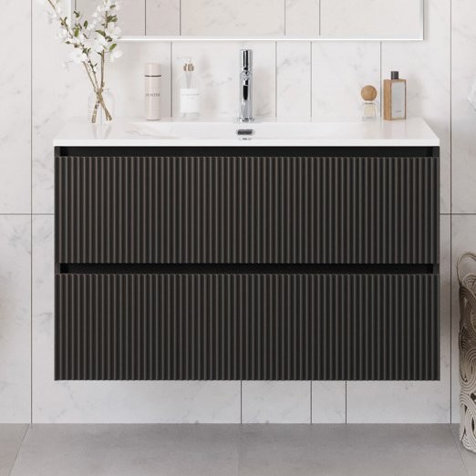 Тумба с раковиной BelBagno Uno 100 подвесная, 2 ящика, матовая темно-серая