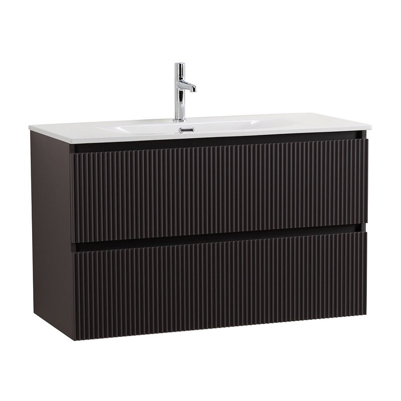 Тумба с раковиной BelBagno Uno 100 подвесная, 2 ящика, матовая темно-серая