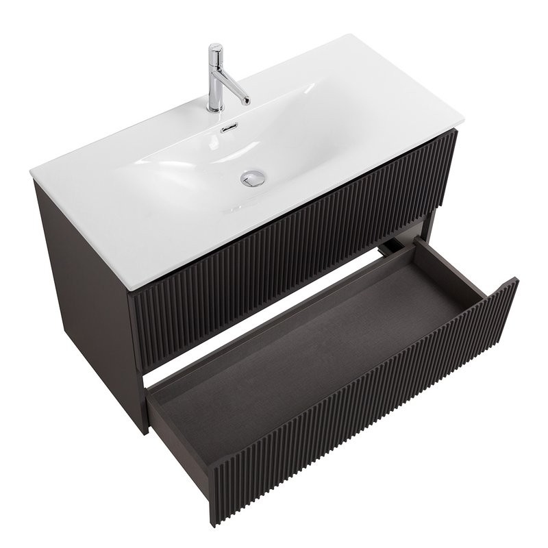 Тумба с раковиной BelBagno Uno 100 подвесная, 2 ящика, матовая темно-серая