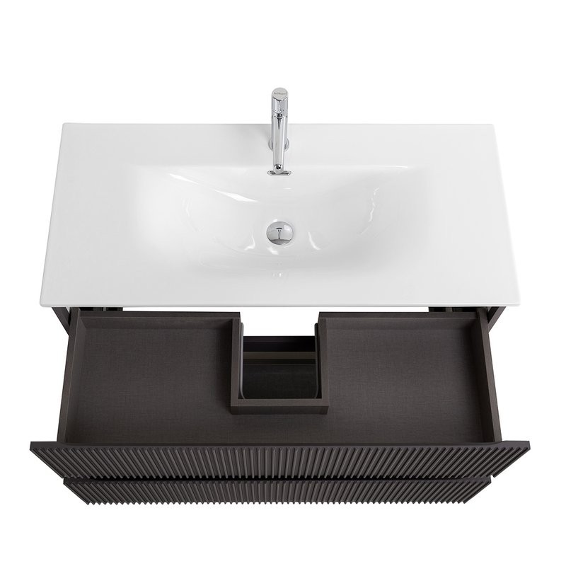 Тумба с раковиной BelBagno Uno 100 подвесная, 2 ящика, матовая темно-серая