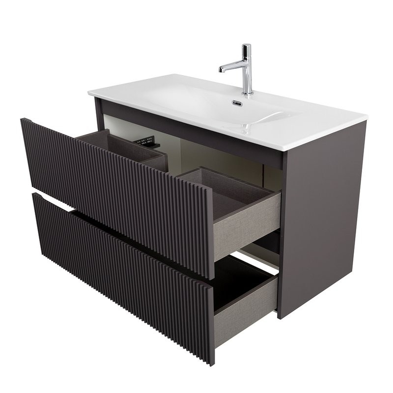 Тумба с раковиной BelBagno Uno 100 подвесная, 2 ящика, матовая темно-серая