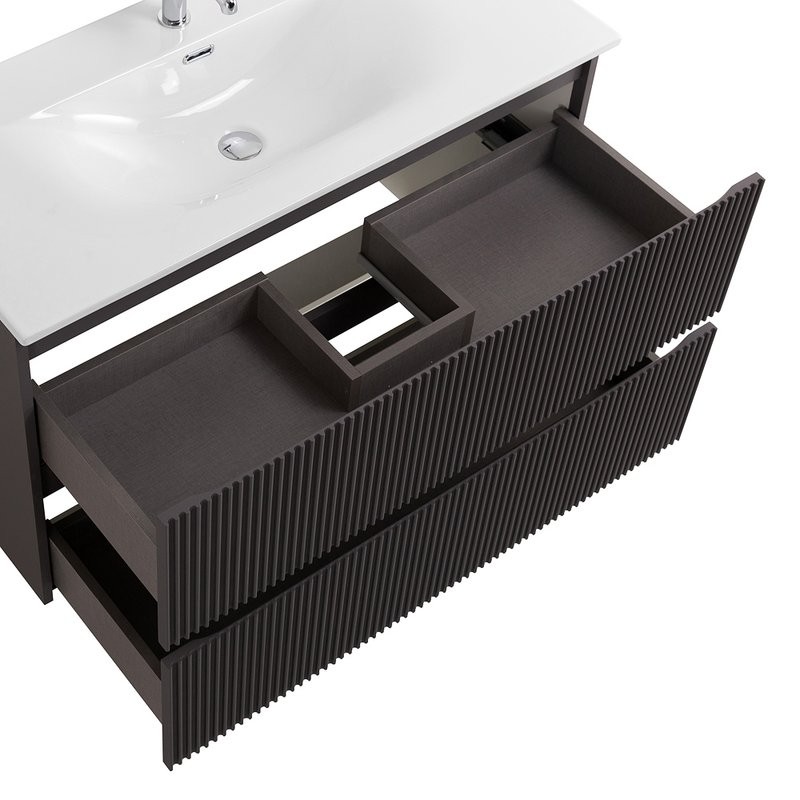 Тумба с раковиной BelBagno Uno 100 подвесная, 2 ящика, матовая темно-серая