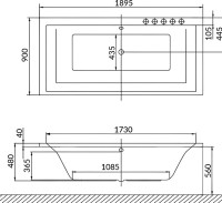 Акриловая ванна Excellent Crown Grand Smart 190x90 см, встраиваемая, с гидромассажем, белая, с каркасом, со сливом-переливом, фурнитура золото