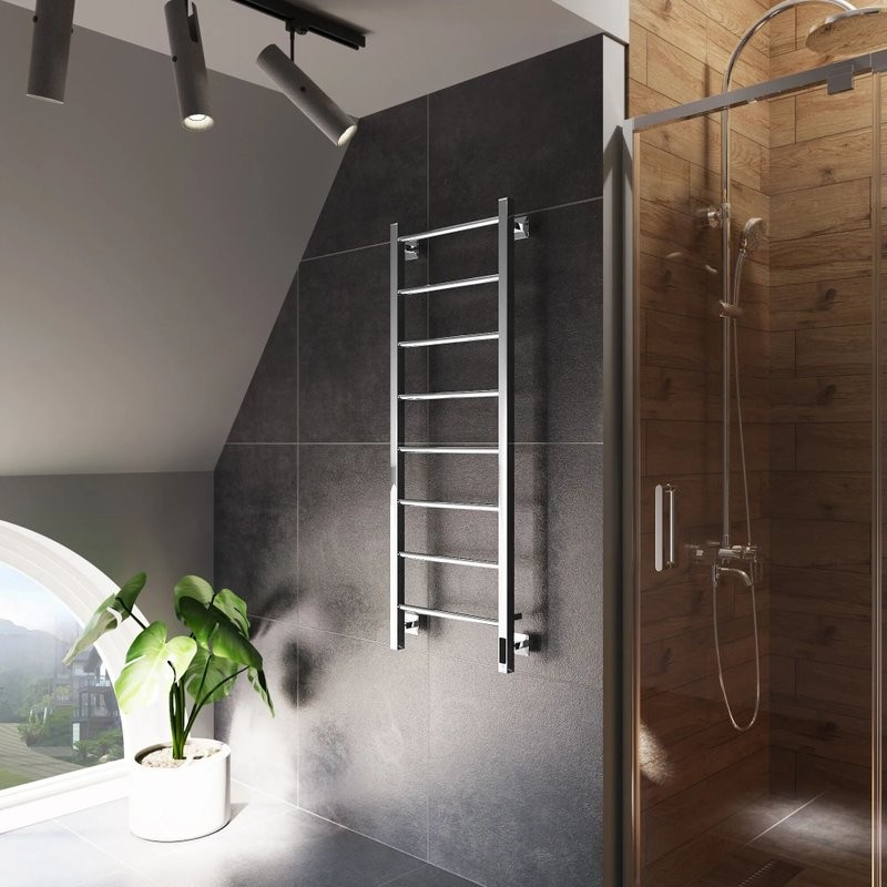 Полотенцесушитель электрический Grota Simple K 430х1200 NP EL 120x45 см, подключение справа, слева, скрытое подключение справа, глянцевый хром, лесенка