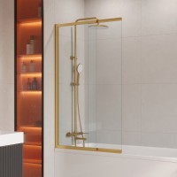 Шторка на ванну Cezares Slider VF-11-90/150-C-BORO профиль брашированное золото, стекло прозрачное