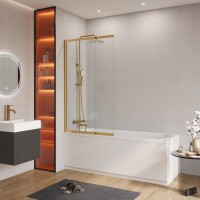 Шторка на ванну Cezares Slider VF-11-90/150-C-BORO профиль брашированное золото, стекло прозрачное