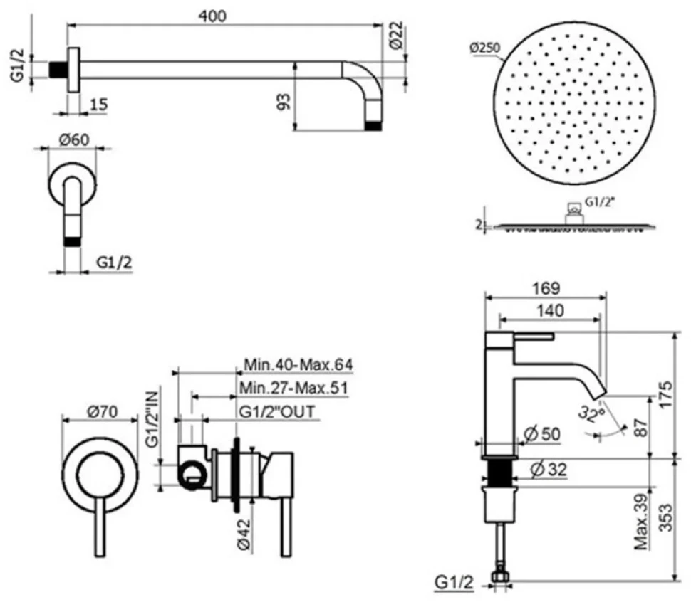 Комплект для ванной Plumberia Selection Ixo KITXO01BO53 С ВНУТРЕННЕЙ ЧАСТЬЮ, белый матовый