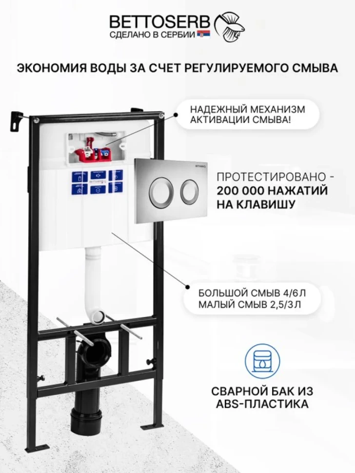 Комплект Инсталляция BETTOSERB Sava Fix Slim 40006456 + Кнопка Cool 40006468 цвет матовый хром