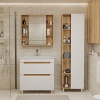 Тумба под раковину без столешницы SanStar Diva 80 напольная, матовая белая, дуб вотан