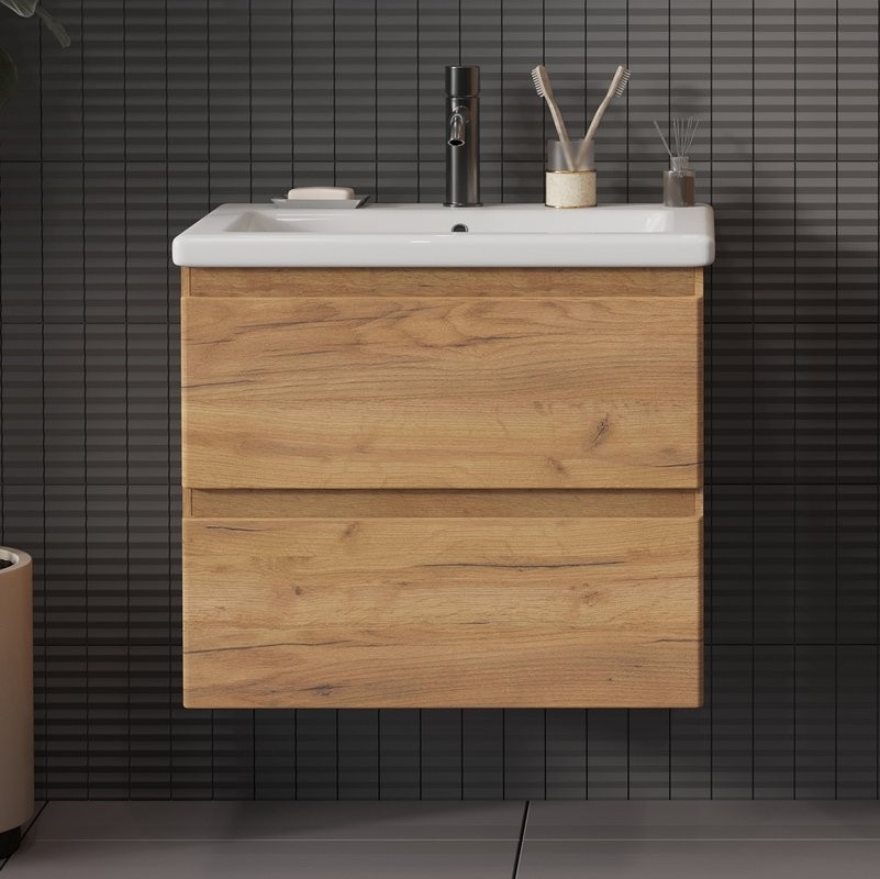 Тумба с раковиной SanStar Riana 60 подвесная, дуб крафт золотой, раковина Como 60