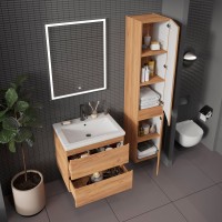 Тумба с раковиной SanStar Riana 60 подвесная, дуб крафт золотой, раковина Como 60