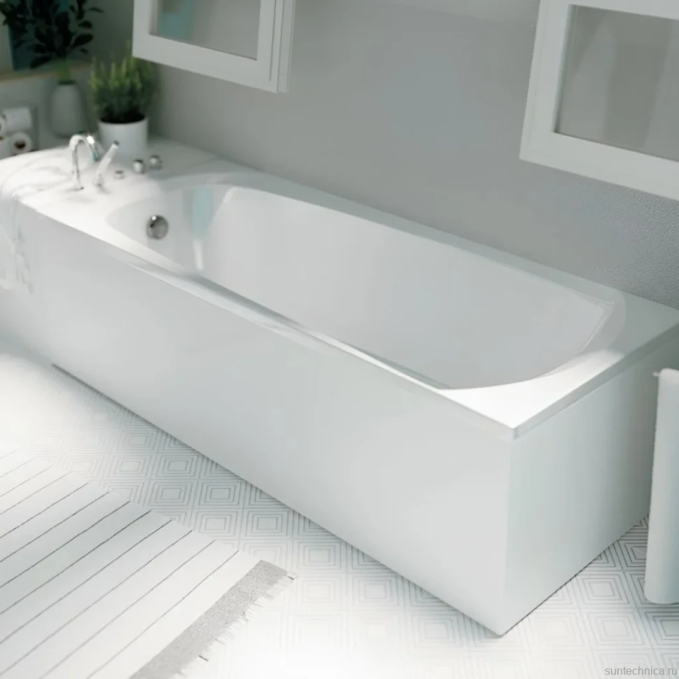 Акриловая ванна 1MarKa Elegance Стандарт 2 160x70 см, встраиваемая, белая, с каркасом, со сливом-переливом