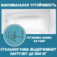 Акриловая ванна 1MarKa Elegance Стандарт 2 160x70 см, встраиваемая, белая, с каркасом, со сливом-переливом
