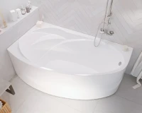 Акриловая ванна 1MarKa Julianna L Премиум 170x100 см, угловая, левая, пристенная, белая, асимметричная, с каркасом, с экраном, с сиденьем, со сливом-переливом