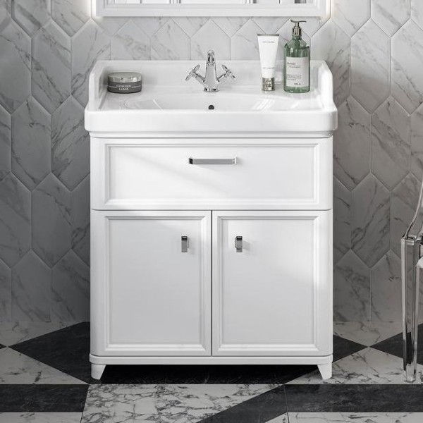 Тумба с раковиной KERAMA MARAZZI Pompei N 80 белая, с ящиком и дверцами