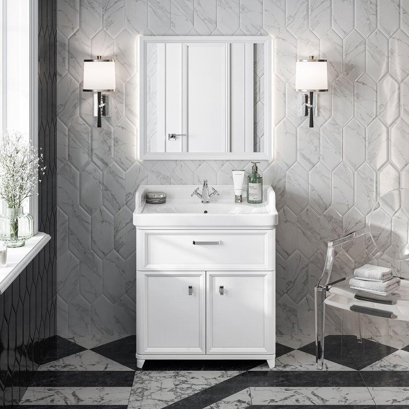 Тумба с раковиной KERAMA MARAZZI Pompei N 80 белая, с ящиком и дверцами