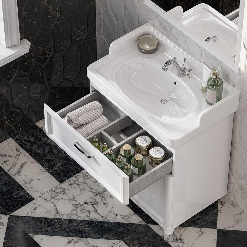Тумба с раковиной KERAMA MARAZZI Pompei N 80 белая, с ящиком и дверцами
