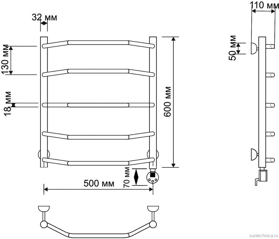 Полотенцесушитель электрический Secado Агата 1 65x55 см, подключение справа, бронза, лесенка, латунь
