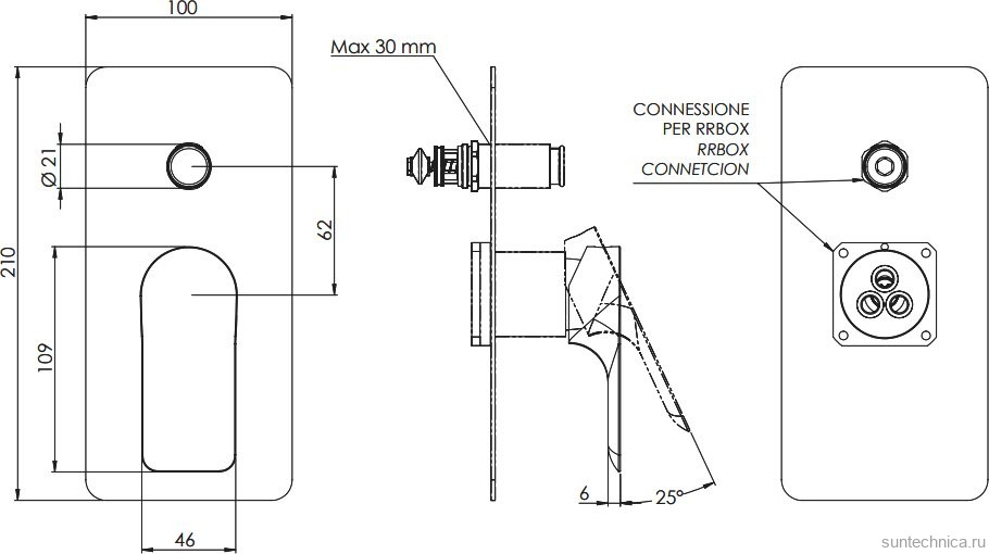 Встраиваемый смеситель для душа и ванны Remer Infinity I09KBNO черный матовый