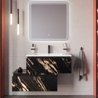 Тумба с раковиной Cezares Slider 80 подвесная, 1 ящик, черный фьюжн