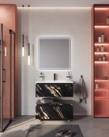 Тумба с раковиной Cezares Slider 80 подвесная, 1 ящик, черный фьюжн