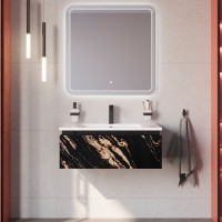 Тумба с раковиной Cezares Slider 80 подвесная, 1 ящик, черный фьюжн