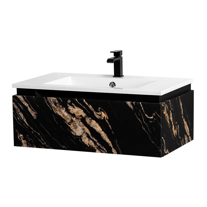 Тумба с раковиной Cezares Slider 80 подвесная, 1 ящик, черный фьюжн