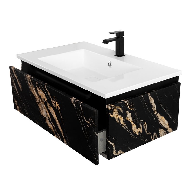 Тумба с раковиной Cezares Slider 80 подвесная, 1 ящик, черный фьюжн